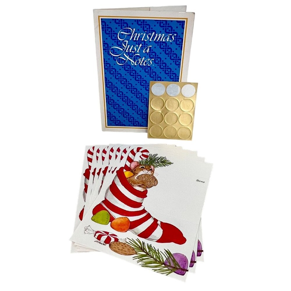 Vintage Current Christmas Just-a-Note Set of 7 Fold-Over Blank Notecards w/ Seal